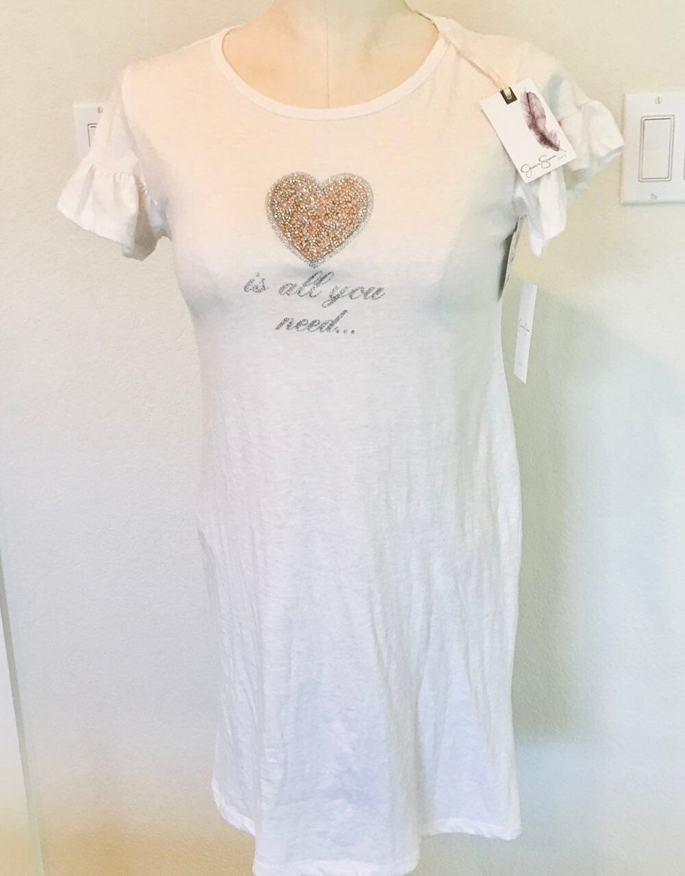 Jessica Simpson beige love need tshirt Nightgown sleep shirt youth girls 12